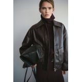 Mango imitatieleren bomberjack donkerbruin