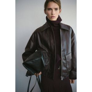 Mango imitatieleren bomberjack donkerbruin