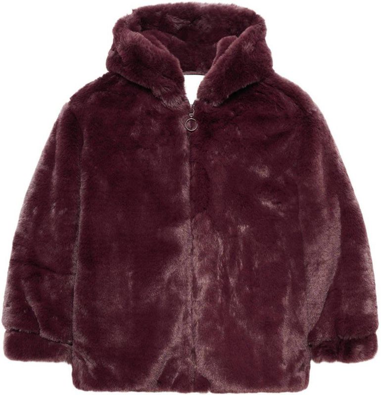 Mango Kids faux fur jas donkerrood