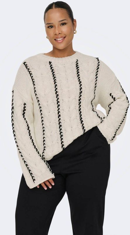 ONLY CARMAKOMA - CARTESSA CABEL STITCH LS O-NECK KNT - Dames - Gebreide Pullover