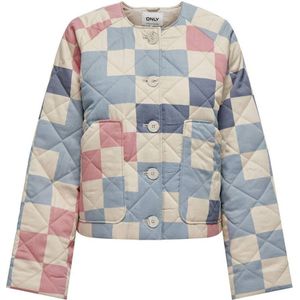 ONLY geruite quilted gewatteerde jas ONLCORA blauw/ecru/roze