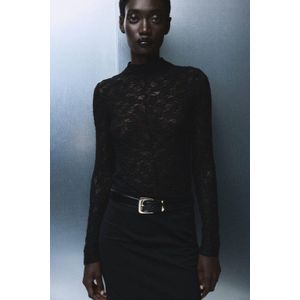 Mango kanten top zwart