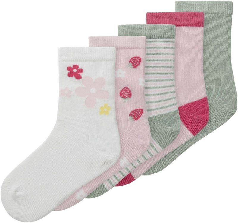 NAME IT MINI sokken - set van 5 grijs/roze/wit