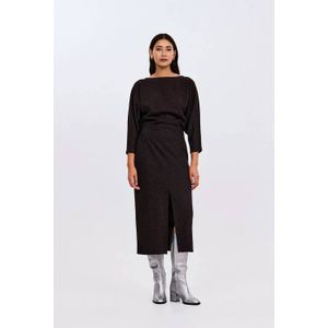 CKS midi jurk met glitter donkerbruin
