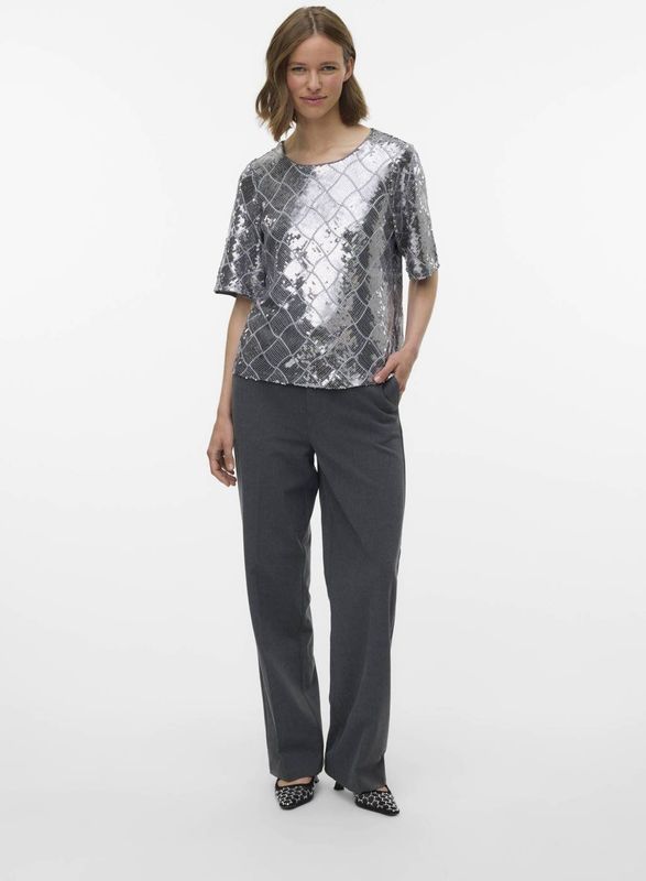 Vero Moda - Vmmilka 2/4 Top Wvn - T-shirt - Ultimate Grey