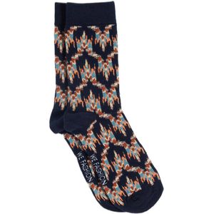 WE Fashion sokken met all-over print donkerblauw/oranje