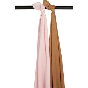 Meyco hydrofiele swaddle - set van 2 Uni - Soft Pink/Toffee - 120x120cm