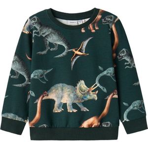 NAME IT MINI sweater NMMKASMIR met all over print donkergroen/lichtbruin