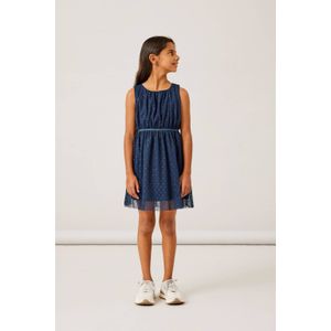 NAME IT KIDS semi-transparante jurk NKFVABOSS met all over print donkerblauw
