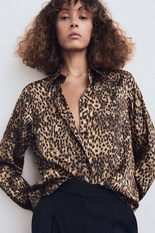 MANGO - PIEDRA - Blouse - Lichtbeige / Bruin / Zwart