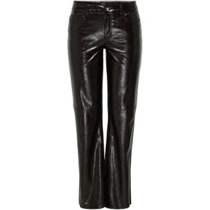 JDY imitatieleren wide leg regular waist casual broek donkerbruin