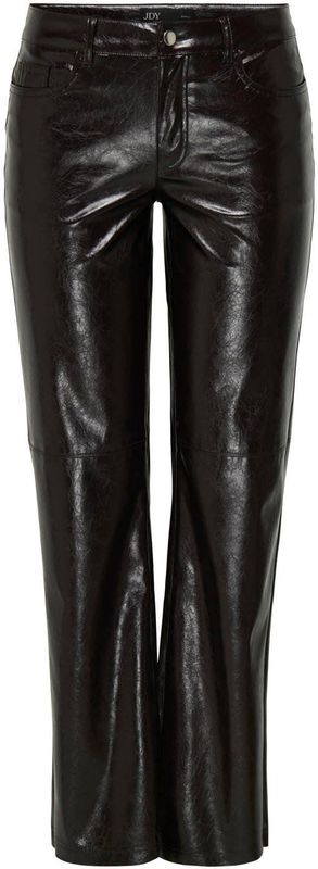 JDY imitatieleren wide leg regular waist casual broek donkerbruin