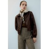 Mango Straight high waist broek met pied de poule print bruin