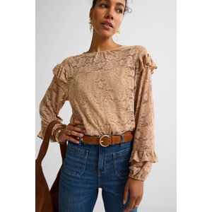 Ruby kanten blouse met ruches lichtbruin