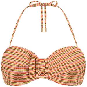 Beachlife voorgevormde strapless bandeau bikinitop met textuur roze/rood/bruin