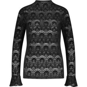 Tramontana - Flared-Sleeve Brushed Lace Top - Zwart - Blousetop