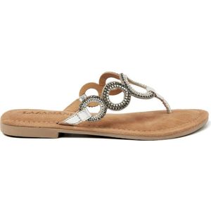 Lazamani leren teenslippers zilver