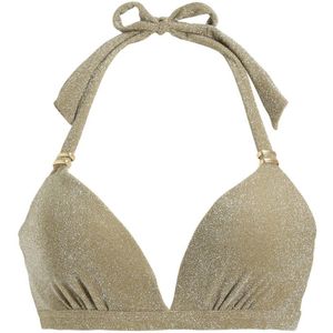 BEACHWAVE voorgevormde halter bikinitop met lurex goud