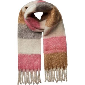 PIECES geruite sjaal met franjes PCSOMMER roze/bruin/ecru