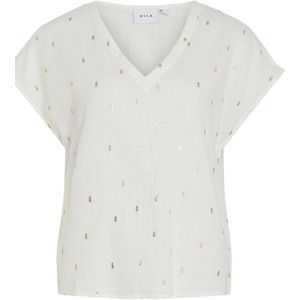 VILA T-shirt VILANIA met all over print en glitters wit/ goud