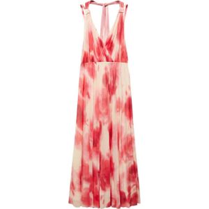 Mango maxi jurk met all over print en plooien rood/ecru