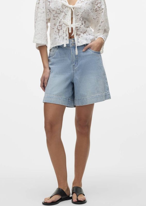 VERO MODA - Denim - Blauw - Rechtvallend Regular Waist Short