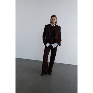 Mango wide leg regular waist broek met wol bruin