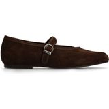 Manfield - Ballerina's - Bruin - Suède - Platte Hak - Zilverkleurig Gesp Detail