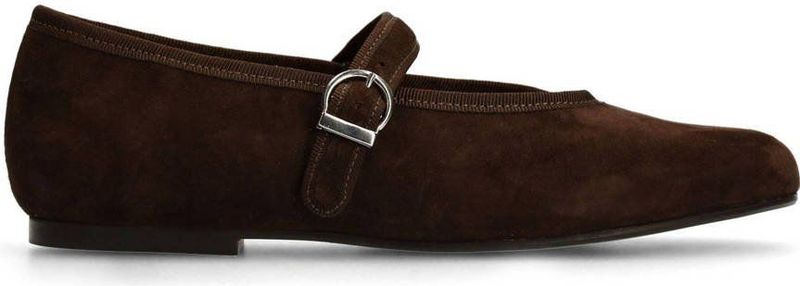 Manfield - Ballerina's - Bruin - Suède - Platte Hak - Zilverkleurig Gesp Detail