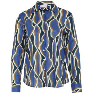 Cassis blouse met all over print blauw/camel/ecru