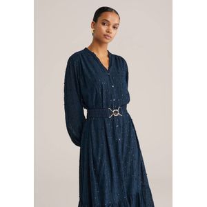 WE Fashion - Jurk - Donkerblauw - Maxi - Pofmouwen - Knoopsluiting