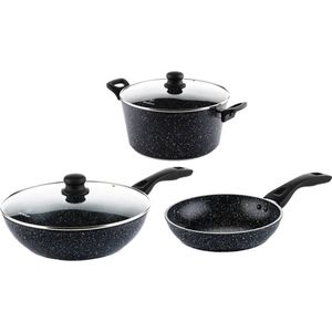 Westinghouse pannenset Koekenpan Marble ø 30 cm / Wokpan Marble ø 30 cm / Kookpan Black Marble 28 cm / 8.5 Liter