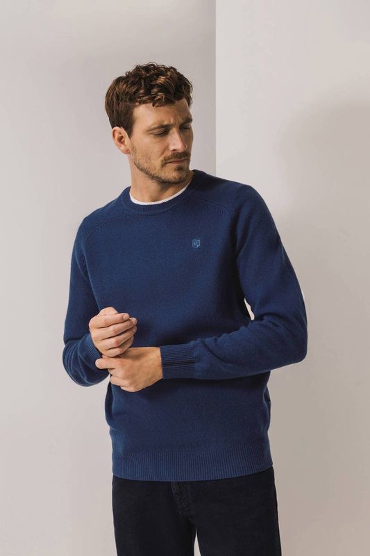 State of Art Heren trui blauw (Maat: S) - Effen - Halslijn: Ronde hals,