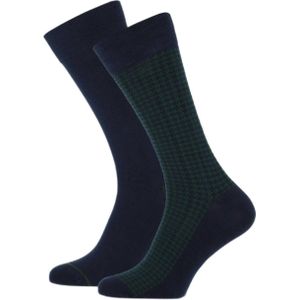 Marcmarcs sokken Anton met pied-de-poule print - set van 2 donkerblauw/donkergroen