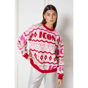 Refined Department sweater met all over print rood, roze