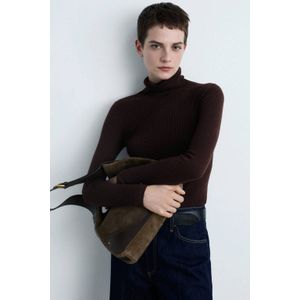 Mango coltrui donkerbruin rib gebreid