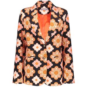 Geisha rechtvallende blazer met all over print oranje
