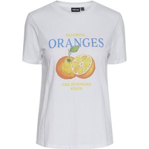 PIECES T-shirt met printopdruk wit/oranje