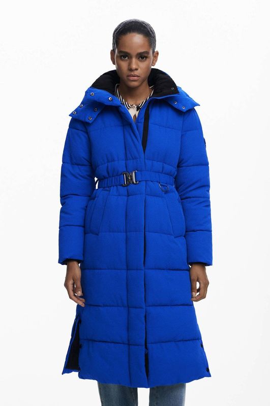 Desigual - Wintermantel - Royal Blue - Gewatteerde Jas - Met Capuchon