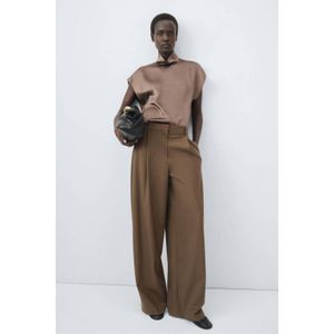 Mango wide leg regular waist broek met wol bruin