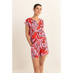 Expresso relaxed short met bladprint rood/roze