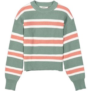 Garcia gestreepte sweater mintgroen/koraal oranje/wit