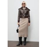 Mango midi jurk rib gebreid beige