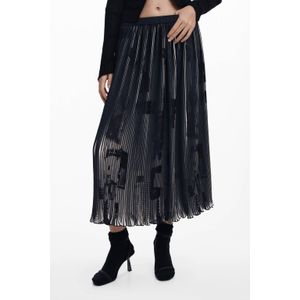 Desigual - Fal_Newspapers - Geplooide Lange Rok - Zwart - Dames - Polyester
