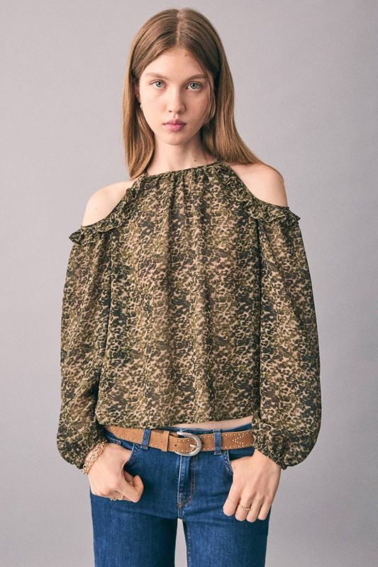 MANGO TEEN - Top - Polyester - Met Lange Ballonmouwen - Ronde Hals - Vrolijke All-over Print