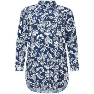 Miss Etam Plus tuniek Cindy met all over print blauw/wit