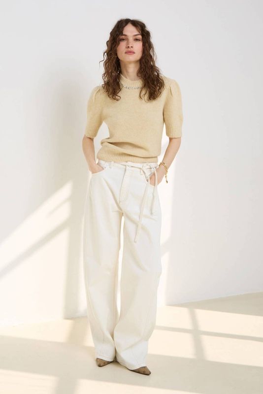 JOSH V top met wol beige fijn gebreid