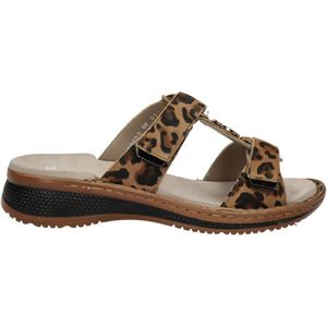 Ara Hawaii suède slippers met panterprint cognac/zwart