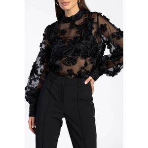Lucia - Top - Zwart - Transparant Mesh met 3D-bloemen