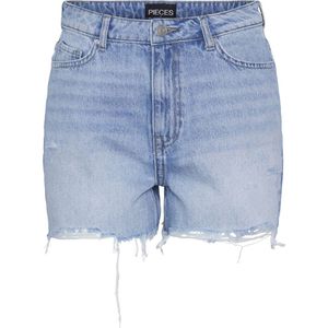 PIECES high waist straight fit denim short light blue denim